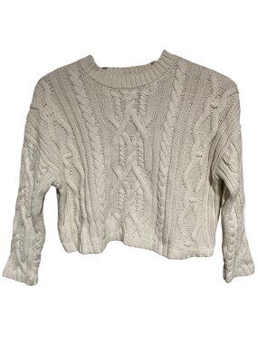 Soho & Stella Cable Knit Crewneck Sweater Cream XS Cotton Blend Cozy Cropped